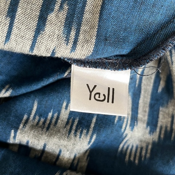 Yell Boho Linen Ikat Print Harem Drop Crotch Jumpsuit Blue Relaxed Festival M - Picture 10 of 12